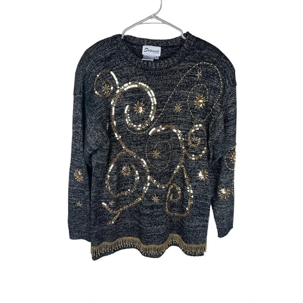 Statements by Pronto Vintage Gold Metallic Sequins Beads Women’s Medium